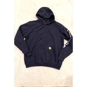 Carhartt Mens Navy Blue Graphic Sleeve Logo Hoodie Original Fit Large K288